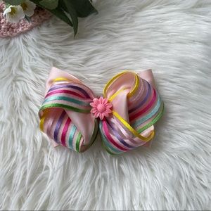 Pink Multi Striped Girls Hair Bow